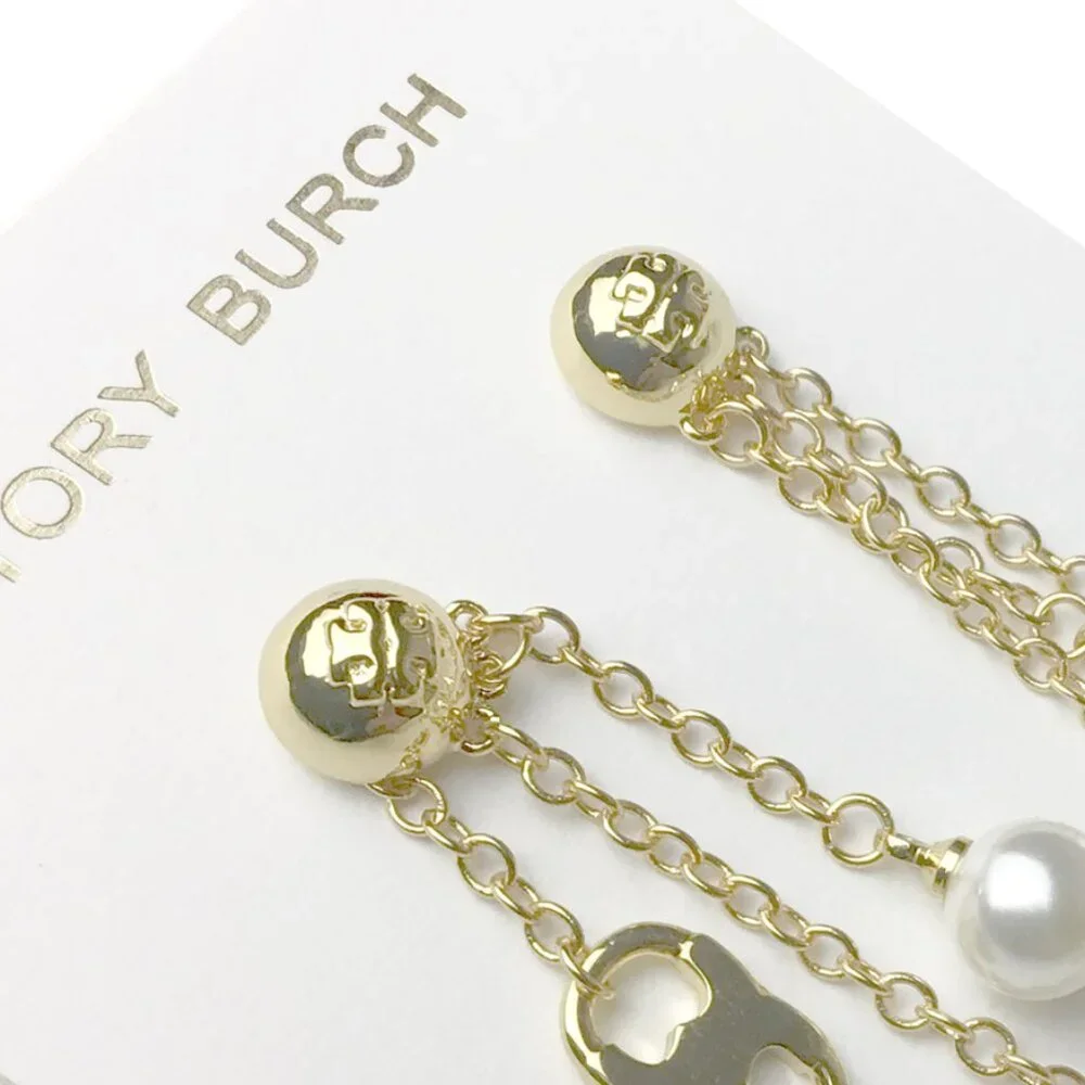 Tory Burch Gold & Pearl Chain Dangling Earrings NWOT